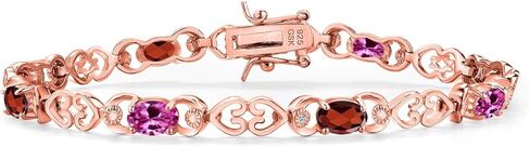 Gem Stone King 18K Rose Gold Plated Silver Pink Created Sapphire and Red Garnet and Lab Grown Diamond Bracelet For Women | 4.29 Cttw | Gemstone September Birthstone | Oval 6X4MM | Length 7.25 Inches in Saudi Arabia