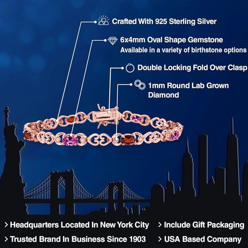 Gem Stone King 18K Rose Gold Plated Silver Pink Created Sapphire and Red Garnet and Lab Grown Diamond Bracelet For Women | 4.29 Cttw | Gemstone September Birthstone | Oval 6X4MM | Length 7.25 Inches in Saudi Arabia