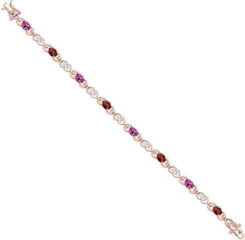 Gem Stone King 18K Rose Gold Plated Silver Pink Created Sapphire and Red Garnet and Lab Grown Diamond Bracelet For Women | 4.29 Cttw | Gemstone September Birthstone | Oval 6X4MM | Length 7.25 Inches in Saudi Arabia