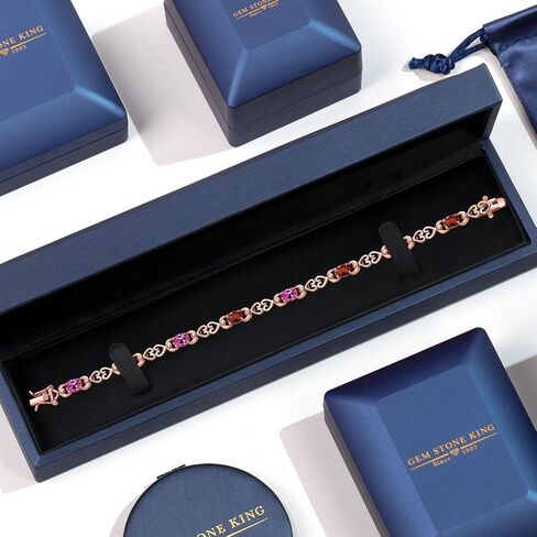 Gem Stone King 18K Rose Gold Plated Silver Pink Created Sapphire and Red Garnet and Lab Grown Diamond Bracelet For Women | 4.29 Cttw | Gemstone September Birthstone | Oval 6X4MM | Length 7.25 Inches in Saudi Arabia
