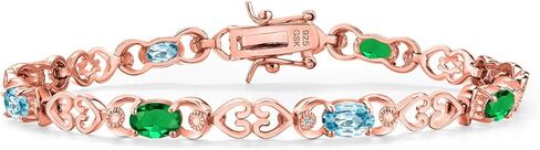 Gem Stone King 18K Rose Gold Plated Silver Green Nano Emerald and Blue Zircon and Lab Grown Diamond Bracelet For Women | 4.21 Cttw | Gemstone May Birthstone | Oval 6X4MM | Length 7.25 Inches in Saudi Arabia