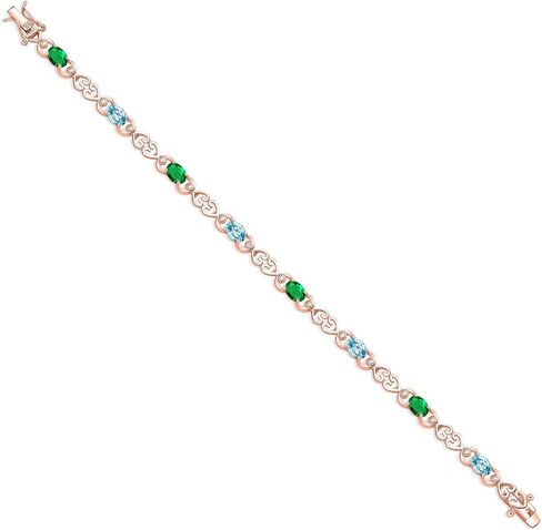 Gem Stone King 18K Rose Gold Plated Silver Green Nano Emerald and Blue Zircon and Lab Grown Diamond Bracelet For Women | 4.21 Cttw | Gemstone May Birthstone | Oval 6X4MM | Length 7.25 Inches in Saudi Arabia