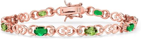 Gem Stone King 18K Rose Gold Plated Silver Green Nano Emerald and Green Peridot and Lab Grown Diamond Bracelet For Women | 3.61 Cttw | Gemstone May Birthstone | Oval 6X4MM | Length 7.25 Inches in Saudi Arabia