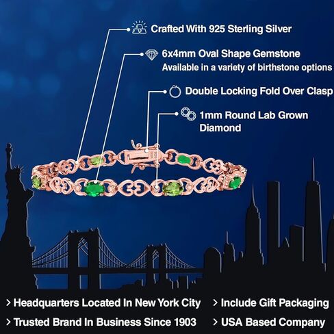 Gem Stone King 18K Rose Gold Plated Silver Green Nano Emerald and Green Peridot and Lab Grown Diamond Bracelet For Women | 3.61 Cttw | Gemstone May Birthstone | Oval 6X4MM | Length 7.25 Inches in Saudi Arabia