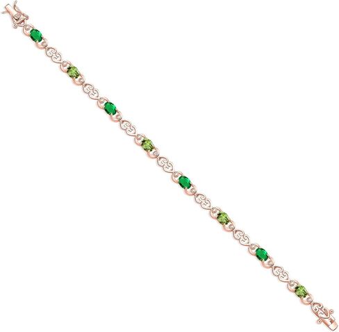 Gem Stone King 18K Rose Gold Plated Silver Green Nano Emerald and Green Peridot and Lab Grown Diamond Bracelet For Women | 3.61 Cttw | Gemstone May Birthstone | Oval 6X4MM | Length 7.25 Inches in Saudi Arabia