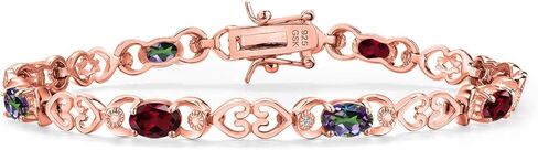 18K Rose Gold Plated Silver Red Rhodolite Garnet and Green Mystic Topaz and Lab Grown Diamond Bracelet For Women | 4.41 Cttw | Gemstone January Birthstone | Oval 6X4MM | Length 7.25 Inches in Saudi Arabia
