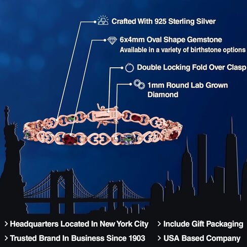 18K Rose Gold Plated Silver Red Rhodolite Garnet and Green Mystic Topaz and Lab Grown Diamond Bracelet For Women | 4.41 Cttw | Gemstone January Birthstone | Oval 6X4MM | Length 7.25 Inches in Saudi Arabia