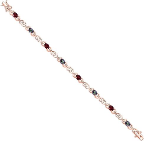 18K Rose Gold Plated Silver Red Rhodolite Garnet and Green Mystic Topaz and Lab Grown Diamond Bracelet For Women | 4.41 Cttw | Gemstone January Birthstone | Oval 6X4MM | Length 7.25 Inches in Saudi Arabia