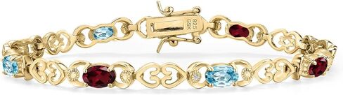 Gem Stone King 18K Yellow Gold Plated Silver Red Rhodolite Garnet and Blue Zircon and Lab Grown Diamond Bracelet For Women | 4.61 Cttw | Gemstone January Birthstone | Oval 6X4MM | Length 7.25 Inches in Saudi Arabia