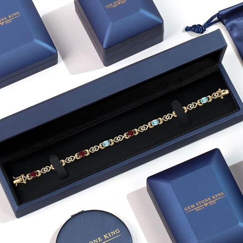 Gem Stone King 18K Yellow Gold Plated Silver Red Rhodolite Garnet and Blue Zircon and Lab Grown Diamond Bracelet For Women | 4.61 Cttw | Gemstone January Birthstone | Oval 6X4MM | Length 7.25 Inches in Saudi Arabia