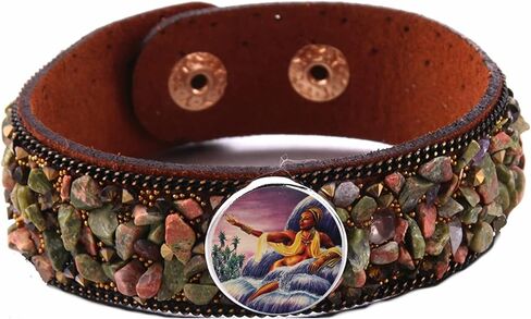 Gifts by Lulee, LLC Ochun Oshun Oxhun Leather Bracelet Encrusted with Gemstones Snap-on Cabochon and Lucite Dome Choose your image in Saudi Arabia