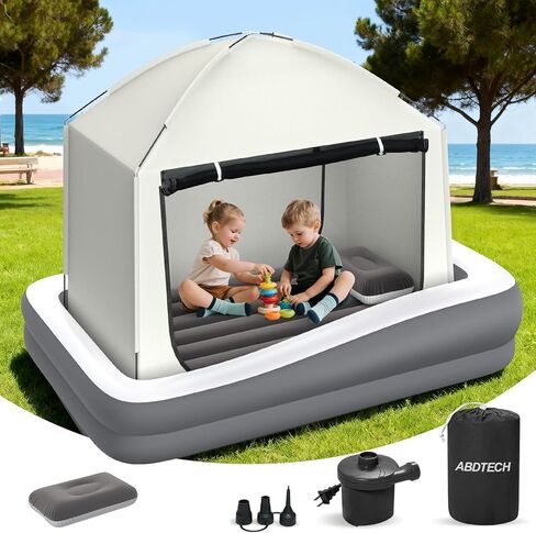 Inflatable Toddler Travel Bed: Portable & Safety - Blow Up Toddler Bed Travel with 4 Sides - Kids Air Mattress Ideal for Outdoor Camping - Easy to Inflate Deflate and Clean (Grey) in Kuwait