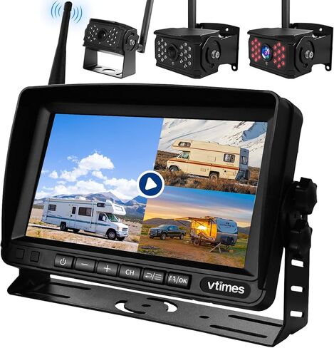 كاميرا احتياطية لاسلكية ، 7 '' HD 720p مراقبة مع 4 قنوات ، رؤية ليلية الأشعة تحت الحمراء ، زاوية عرض واسعة ، تسجيل رباعي الانقسام ، نظام كاميرا نسخ لاسلكي مقاوم للماء IP69K للشاحنة ، RV ، العربة in Kuwait
