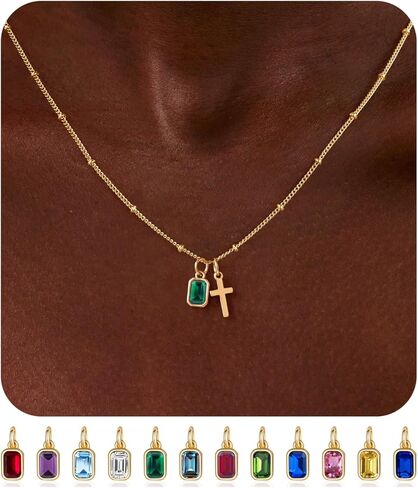 TURANDOSS Valentines Day Gifts for Kids Teen Girls - Birthstone Cross Necklace, Dainty 14K Gold Plated Christian Jewelry Blue Green Emerald Birthstone Faith Pendant Birthday Valentines Day Gifts in Saudi Arabia