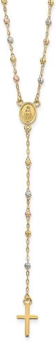 Jewelry Affairs 14k Tri-color Gold Beaded Rosary Cross Necklace, 17" to 20" Adjustable in Saudi Arabia