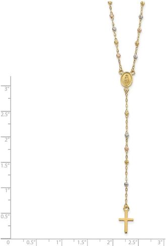 Jewelry Affairs 14k Tri-color Gold Beaded Rosary Cross Necklace, 17" to 20" Adjustable in Saudi Arabia