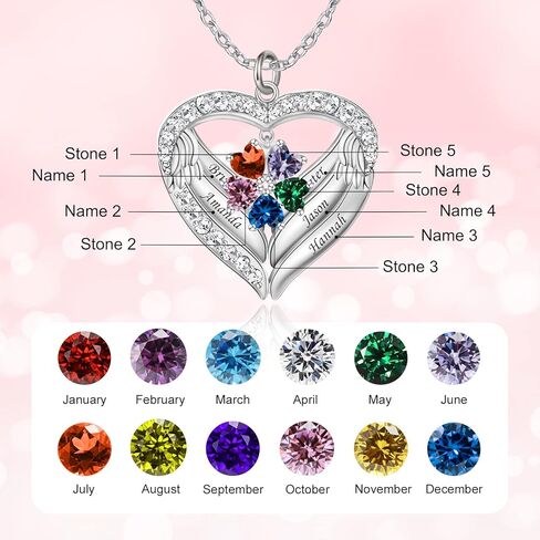 Personalized Mothers Necklace with 1-6 Names and Simulated Birthstones Custom Heart Pendant Necklace for Mom Personalized Mother Necklace for Christmas in Saudi Arabia