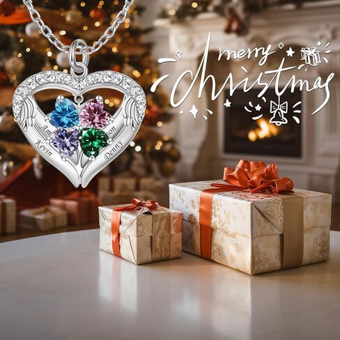 Personalized Mothers Necklace with 1-6 Names and Simulated Birthstones Custom Heart Pendant Necklace for Mom Personalized Mother Necklace for Christmas in Saudi Arabia