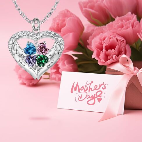 Personalized Mothers Necklace with 1-6 Names and Simulated Birthstones Custom Heart Pendant Necklace for Mom Personalized Mother Necklace for Christmas in Saudi Arabia