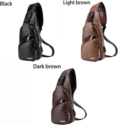 حقيبة صدر للرجال PU Crossbody Chest Pack | منظم مع 3 أقسام بسحاب | حزام قابل للتعديل للسفر في الهواء الطلق والتنقل في المناطق الحضرية (أسود) in Saudi Arabia
