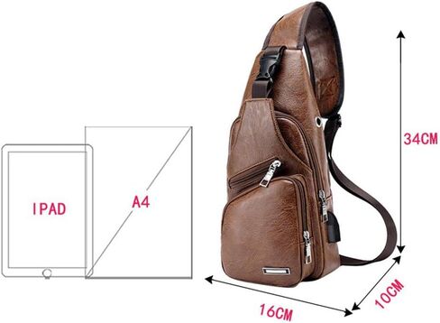 حقيبة صدر للرجال PU Crossbody Chest Pack | منظم مع 3 أقسام بسحاب | حزام قابل للتعديل للسفر في الهواء الطلق والتنقل في المناطق الحضرية (أسود) in Saudi Arabia