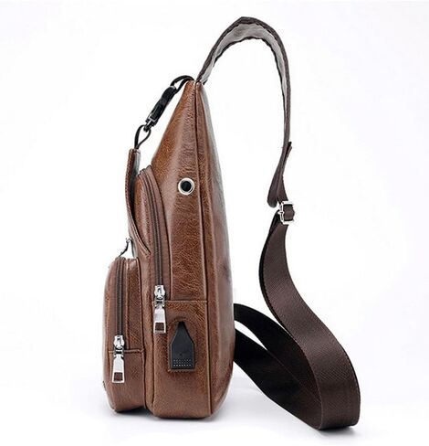 حقيبة صدر للرجال PU Crossbody Chest Pack | منظم مع 3 أقسام بسحاب | حزام قابل للتعديل للسفر في الهواء الطلق والتنقل في المناطق الحضرية (أسود) in Saudi Arabia