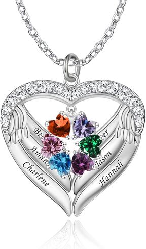 Personalized Mothers Necklace with 1-6 Names and Simulated Birthstones Custom Heart Pendant Necklace for Mom Personalized Mother Necklace for Christmas in Saudi Arabia