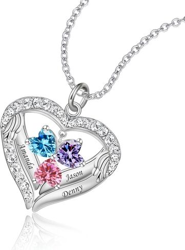 Personalized Mothers Necklace with 1-6 Names and Simulated Birthstones Custom Heart Pendant Necklace for Mom Personalized Mother Necklace for Christmas in Saudi Arabia
