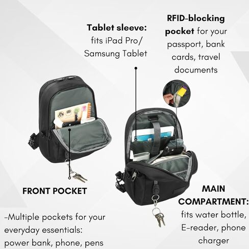 Anti theft Crossbody Bag, Best Travel for Men, Slash Resistant Nylon Fabric, RFID Shielding, Water Resistant, 8l Capacity; Safeguard Your Belongings against Thieves. in Saudi Arabia