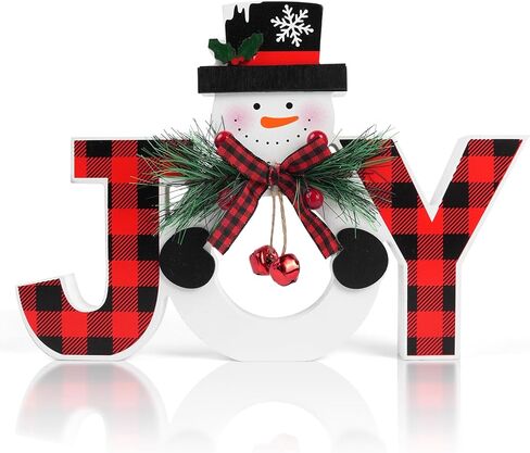 Christmas Table Decorations Wooden Joy Table Centerpieces Snowman Table Sign Standing Tabletop Merry Christmas Decoration for Holiday Office Desk Tiered Tray Party Shelf Decorations Farmhouse Winter in Saudi Arabia