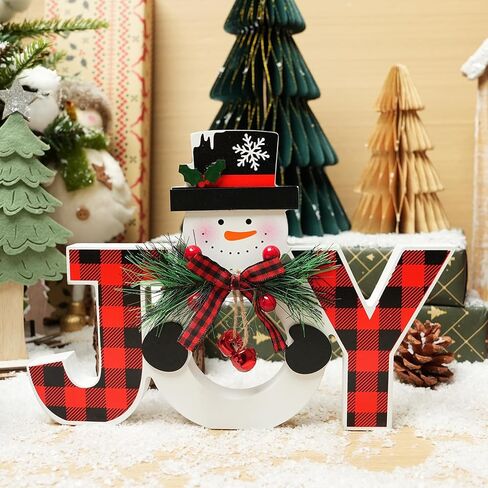 Christmas Table Decorations Wooden Joy Table Centerpieces Snowman Table Sign Standing Tabletop Merry Christmas Decoration for Holiday Office Desk Tiered Tray Party Shelf Decorations Farmhouse Winter in Saudi Arabia