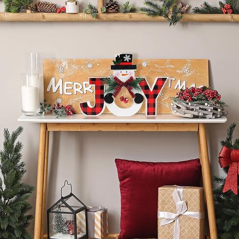 Christmas Table Decorations Wooden Joy Table Centerpieces Snowman Table Sign Standing Tabletop Merry Christmas Decoration for Holiday Office Desk Tiered Tray Party Shelf Decorations Farmhouse Winter in Saudi Arabia