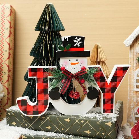 Christmas Table Decorations Wooden Joy Table Centerpieces Snowman Table Sign Standing Tabletop Merry Christmas Decoration for Holiday Office Desk Tiered Tray Party Shelf Decorations Farmhouse Winter in Saudi Arabia