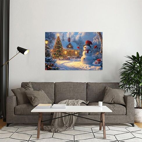 عيد الميلاد ثلج كوخ مشهد خمر ريفي قماش جدار الفن - 12x18in ملصق غير مؤطر - ديكور المنزل والمكتب لغرفة المعيشة وغرفة النوم والمطبخ والمقهى in Saudi Arabia