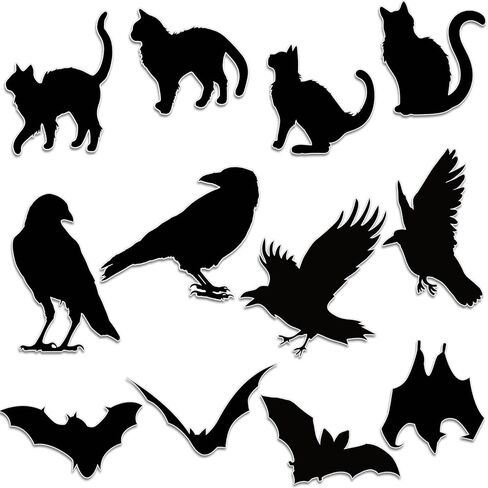 Honoson 12 Pcs Halloween Silhouettes Cutouts Assorted Cat Bat Crow Cardstock Paper Cut Outs Silhouettes Happy Halloween Scary Animal Accents for Family Home Wall Door Window Party Decoration in Saudi Arabia