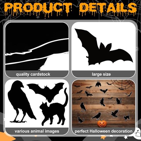 Honoson 12 Pcs Halloween Silhouettes Cutouts Assorted Cat Bat Crow Cardstock Paper Cut Outs Silhouettes Happy Halloween Scary Animal Accents for Family Home Wall Door Window Party Decoration in Saudi Arabia