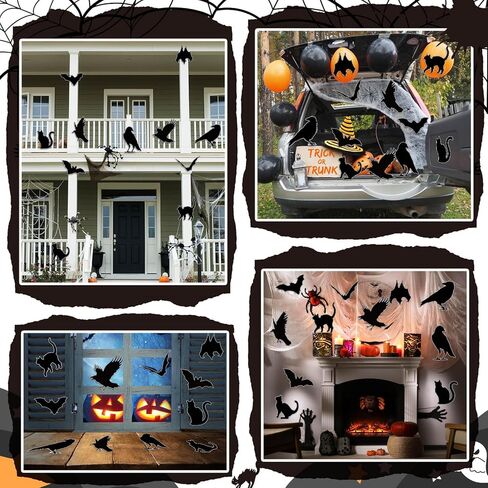 Honoson 12 Pcs Halloween Silhouettes Cutouts Assorted Cat Bat Crow Cardstock Paper Cut Outs Silhouettes Happy Halloween Scary Animal Accents for Family Home Wall Door Window Party Decoration in Saudi Arabia