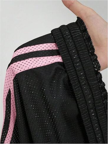 Milumia Women's Striped Letter Patched Mesh Shorts Elastic High Waist Split Wide Leg Casual Track Shorts in Saudi Arabia