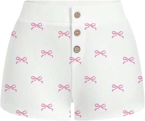 MakeMeChic Women's Summer Lounge Shorts Bow Knot Print Rib Knitted Straight Leg Shorts in Saudi Arabia