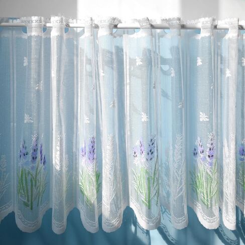 White Lace Window Valance - 59"x20" Lavender Semi-Sheer Curtain with Rod Pocket Vintage Privacy Sheer for Bedroom/Bathroom, Farmhouse & Cottage Decor 005 in Saudi Arabia