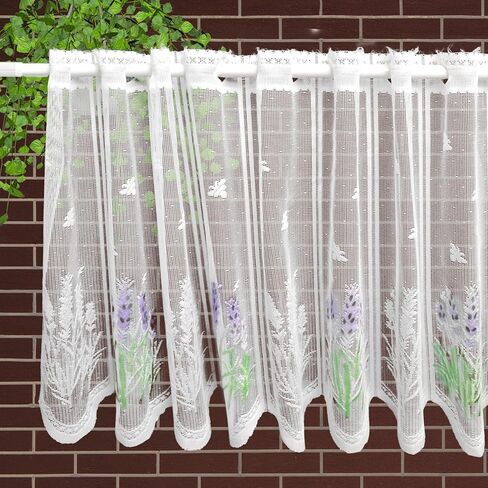 White Lace Window Valance - 59"x20" Lavender Semi-Sheer Curtain with Rod Pocket Vintage Privacy Sheer for Bedroom/Bathroom, Farmhouse & Cottage Decor 005 in Saudi Arabia