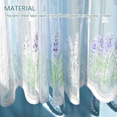 White Lace Window Valance - 59"x20" Lavender Semi-Sheer Curtain with Rod Pocket Vintage Privacy Sheer for Bedroom/Bathroom, Farmhouse & Cottage Decor 005 in Saudi Arabia