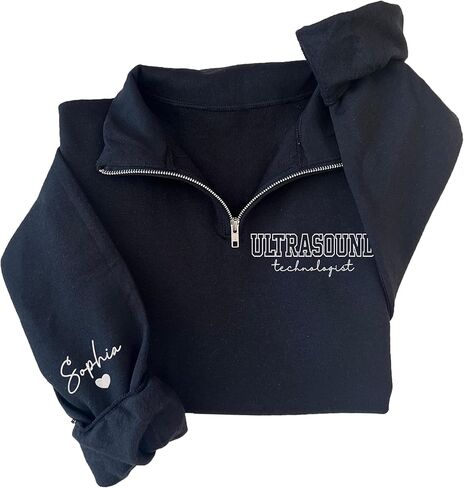 Chillever - Embroidered Ultrasound Tech Quarter Zip Sweatshirt, Custom Ultrasound Technologist Embroidered Sweater with Name On Sleeve, Gift for Sonographer, RDMS Grad Crewneck, Rad Tech Sweater in Saudi Arabia