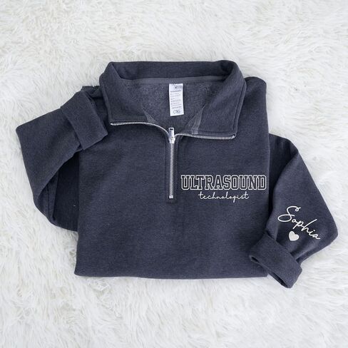 Chillever - Embroidered Ultrasound Tech Quarter Zip Sweatshirt, Custom Ultrasound Technologist Embroidered Sweater with Name On Sleeve, Gift for Sonographer, RDMS Grad Crewneck, Rad Tech Sweater in Saudi Arabia