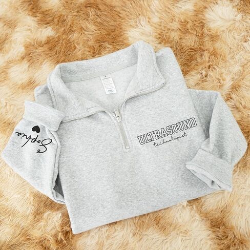 Chillever - Embroidered Ultrasound Tech Quarter Zip Sweatshirt, Custom Ultrasound Technologist Embroidered Sweater with Name On Sleeve, Gift for Sonographer, RDMS Grad Crewneck, Rad Tech Sweater in Saudi Arabia