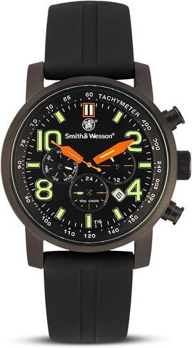 Smith & Wesson Men's Military Watch | Tough Diver Chronograph Gold with Silicone Strap | Tritium H3 | 10ATM Black Dial, Stainless Steel Caseback, Analog Watch | Metal and Leather Straps, 45mm in Saudi Arabia