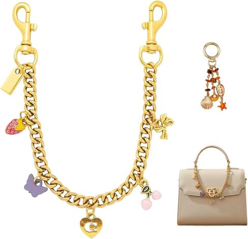 سلسلة عصرية على شكل حقيبة مع دلايات ملونة لطيفة، سلسلة ذهبية متعددة الاستخدامات للمحفظة، سلسلة المفاتيح، الجينز – هدية لها in Kuwait