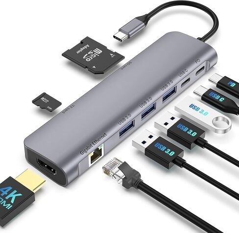 محول USB C Hub Multiport لـ MacBook/Dell/HP/Lenovo المحمول ， 8 في 1 USB-C HUB in Kuwait