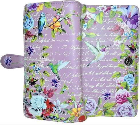 Shag Wear Vintage Hummingbird Large Wallet for Women and Teen Girls Vegan Faux Leather Purple 7" in Saudi Arabia