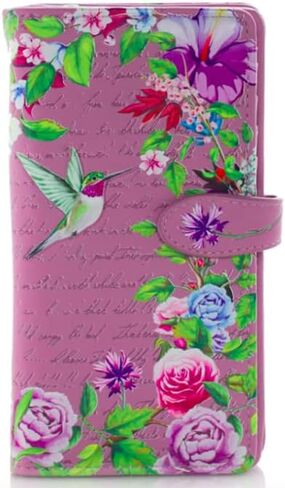Shag Wear Vintage Hummingbird Large Wallet for Women and Teen Girls Vegan Faux Leather Purple 7" in Saudi Arabia